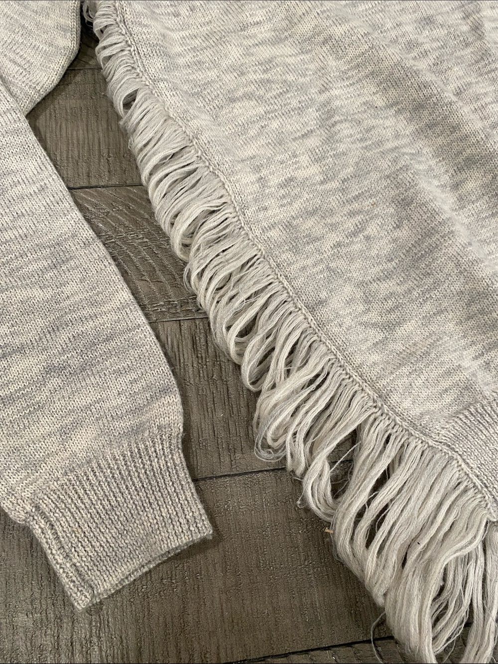 Women's Fringe Hem Crewneck Sweater - Light Heather Gray - Picture 3 of 8